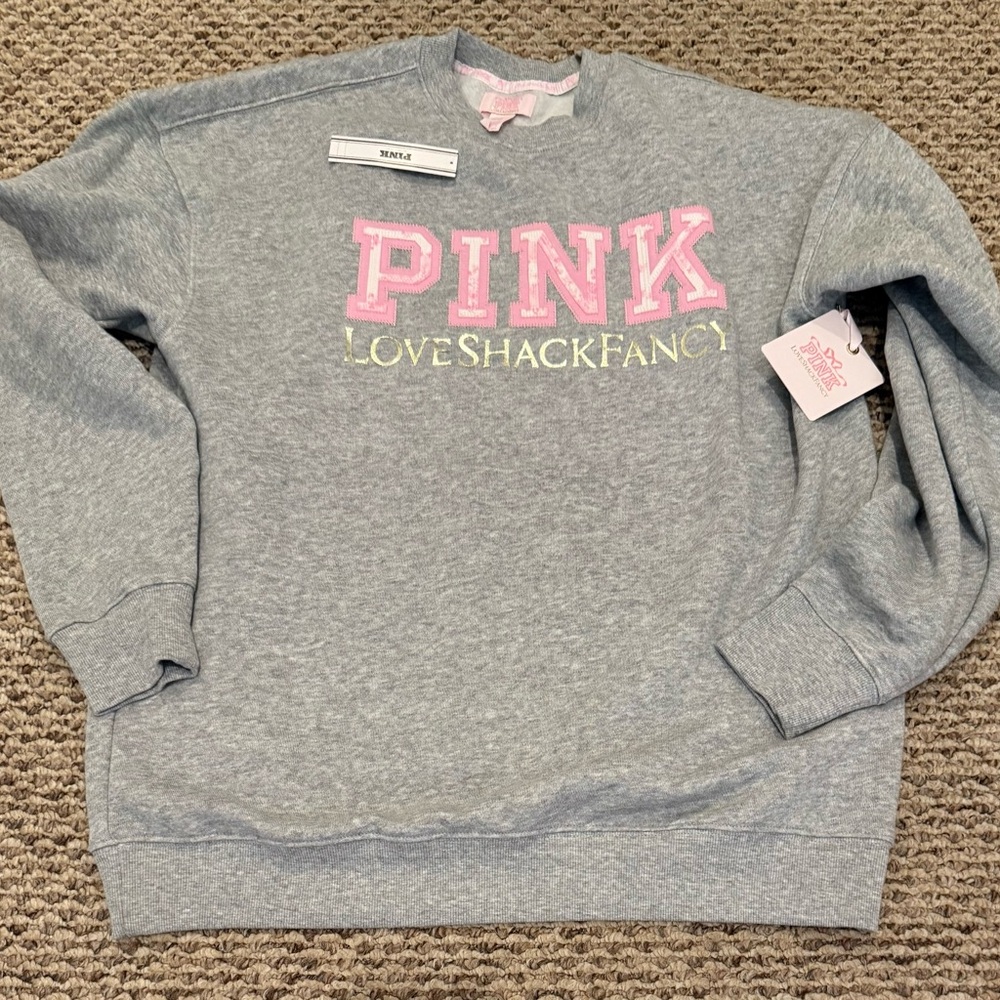 LOVESHACKFANCY & VS PINK COLLOAB. CREW SWEATSHIRT & SWEATPANTS 2PC SET XS-L NWT - Picture 5 of 8